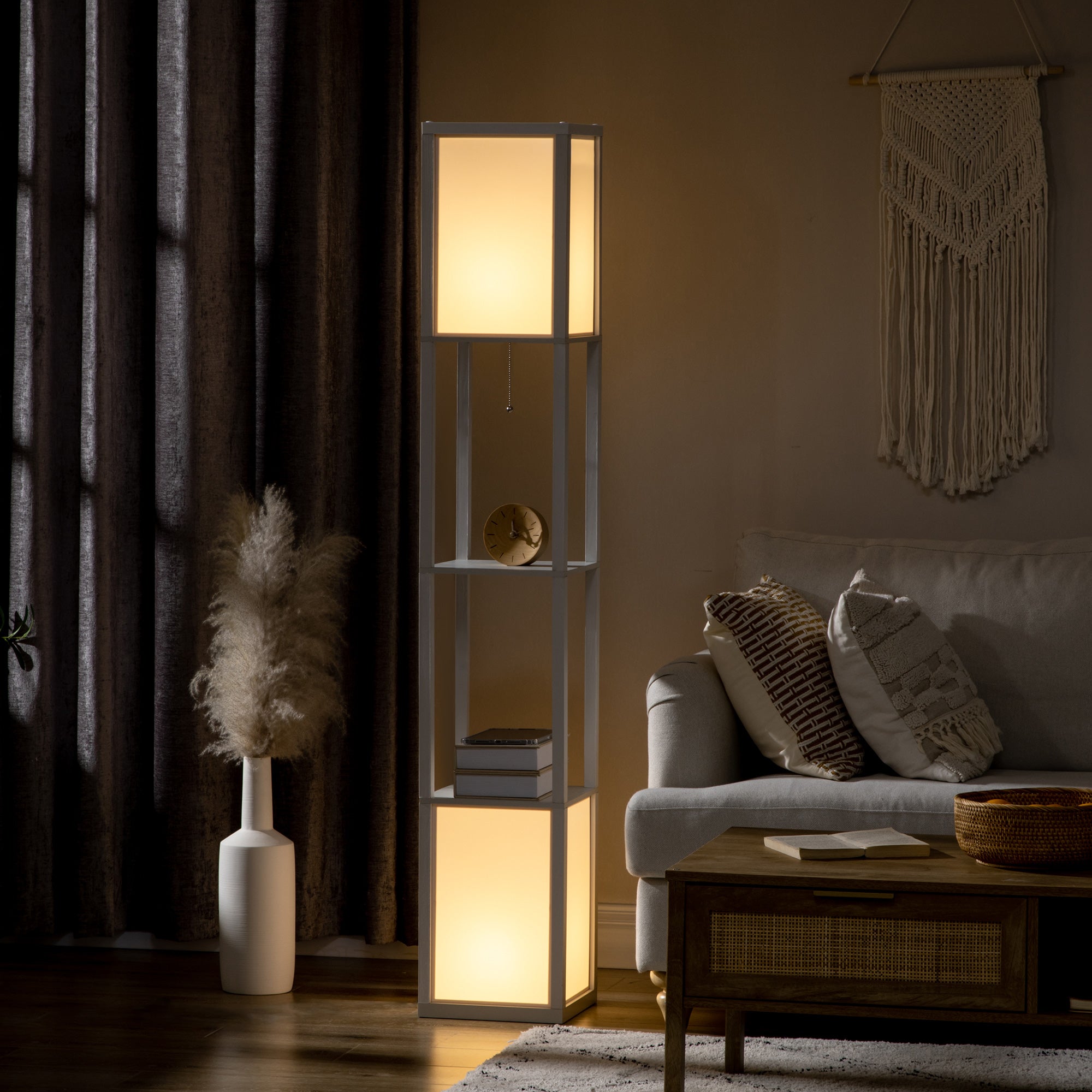 HOMCOM 156cm Floor Lamp Shelving Unit - White 