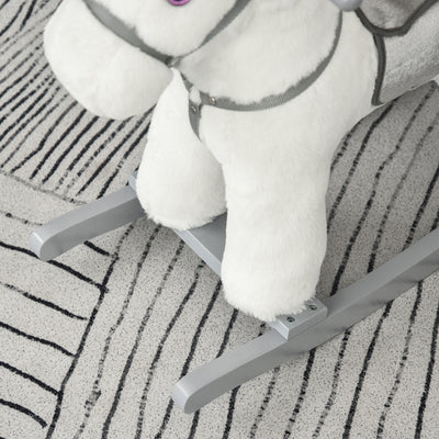 HOMCOM Kids Plush Ride-On Rocking Horse Toy Rocker with Plush Toy Realistic Sounds for Child 18-36 Months White 