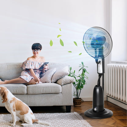 HOMCOM 18" Pedestal Fan with Water Mist Spray, Humidifying Misting Fan, Standing Fan with 3 Speeds, 2.8L Water Tank, Timer and Remote, Black 