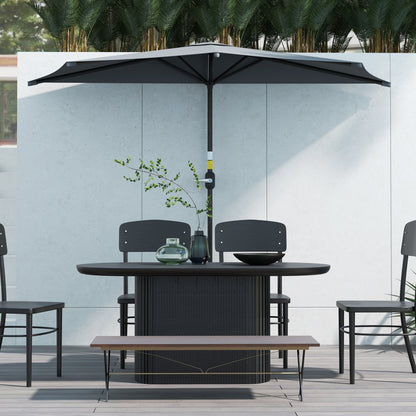 Outsunny 3(m) Half Parasol, Semi Round Umbrella with Metal Frame, Crank Handle for Balcony, Garden, Dark Grey 