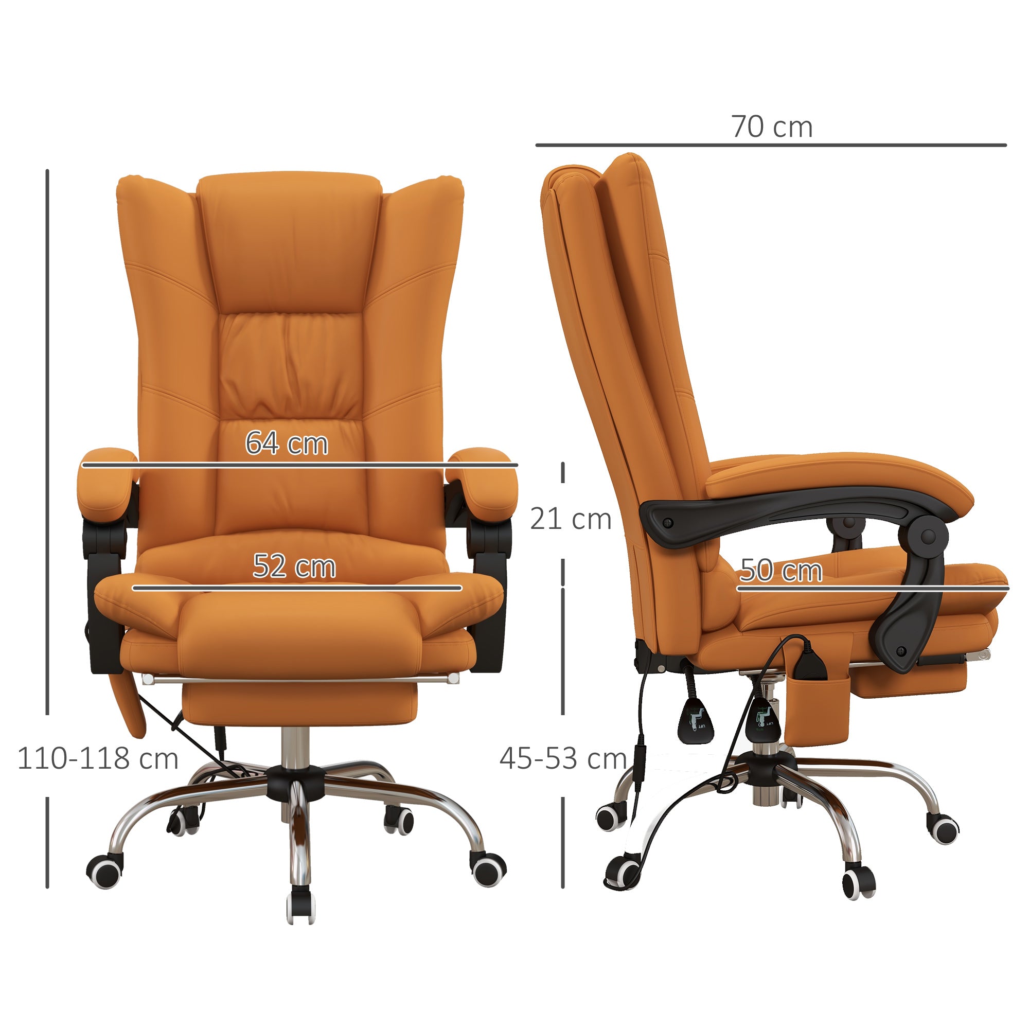 Vinsetto High Back Vibration Massage Office Chair, Heated Reclining PU Leather Computer Chair with 135\'c2\'b0 Reclining Back and Footrest, Light Brown