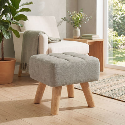 HOMCOM Linen-Look Square Padded Footstool - Light Brown 