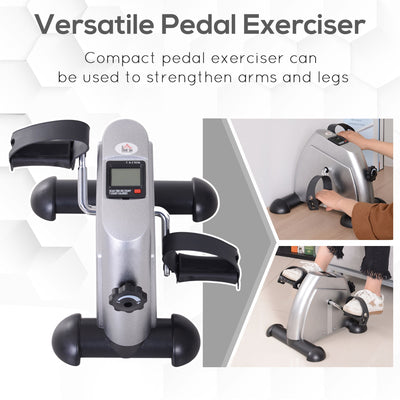 HOMCOM Mini Exercise Bike, Portable Pedal Exerciser, Under Desk Bike with LCD Display for Legs and Arms Training, Silver Tone 