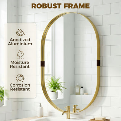 HOMCOM Wall Mirror, Bathroom Mirror with Elevated Aluminium Alloy Frame, 60 x 90 cm, Gold Tone