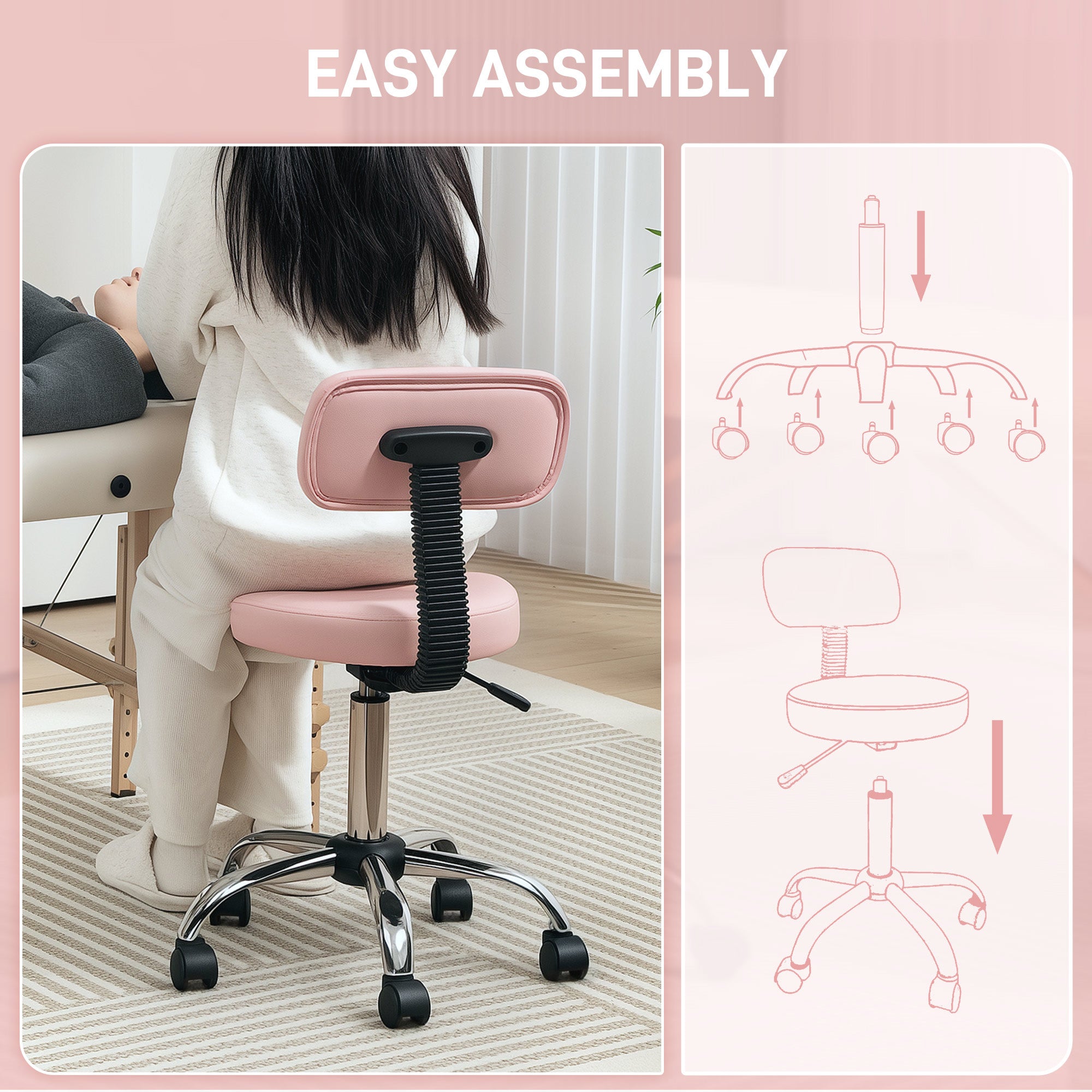 HOMCOM 360\'c2\'b0 Swivel Seat Salon Stool - Pink