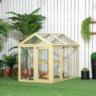 PawHut Large Chicken Run, Wooden Chicken coop, with Combinable Design - Natural Wood Finish 