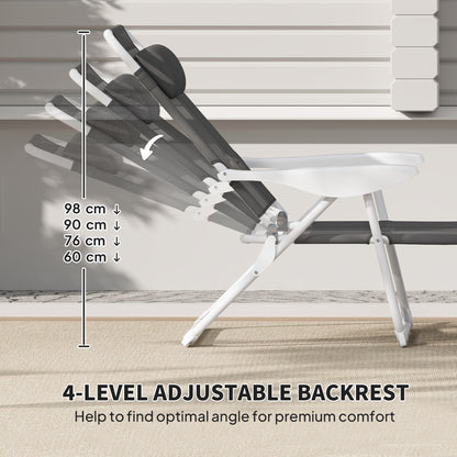 Outsunny Foldable Lounge Chair with 4-Level Adjustable Backrest & Headrest - Charcoal Grey