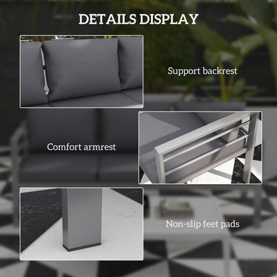 Outsunny Aluminium Three-Seater Garden Bench, with Cushions - Grey 