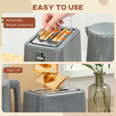 HOMCOM Digital Kettle and Toaster Set, 1.5L 3000W Fast Boil Kettle, 2 Slice Toaster Kitchen Set with 7 Level Browning Controls, Defrost, Reheat, Keep Warm, Crumb Tray and LED Touch Display, Grey 
