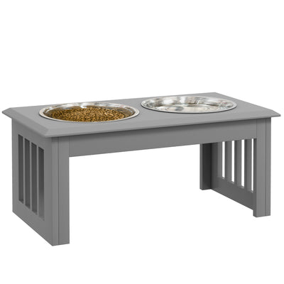 PawHut Raised Dog Feeding Bowls with Stand, Stainless Steel for Medium Dog, 58L x 31W x 25H cm - Grey 