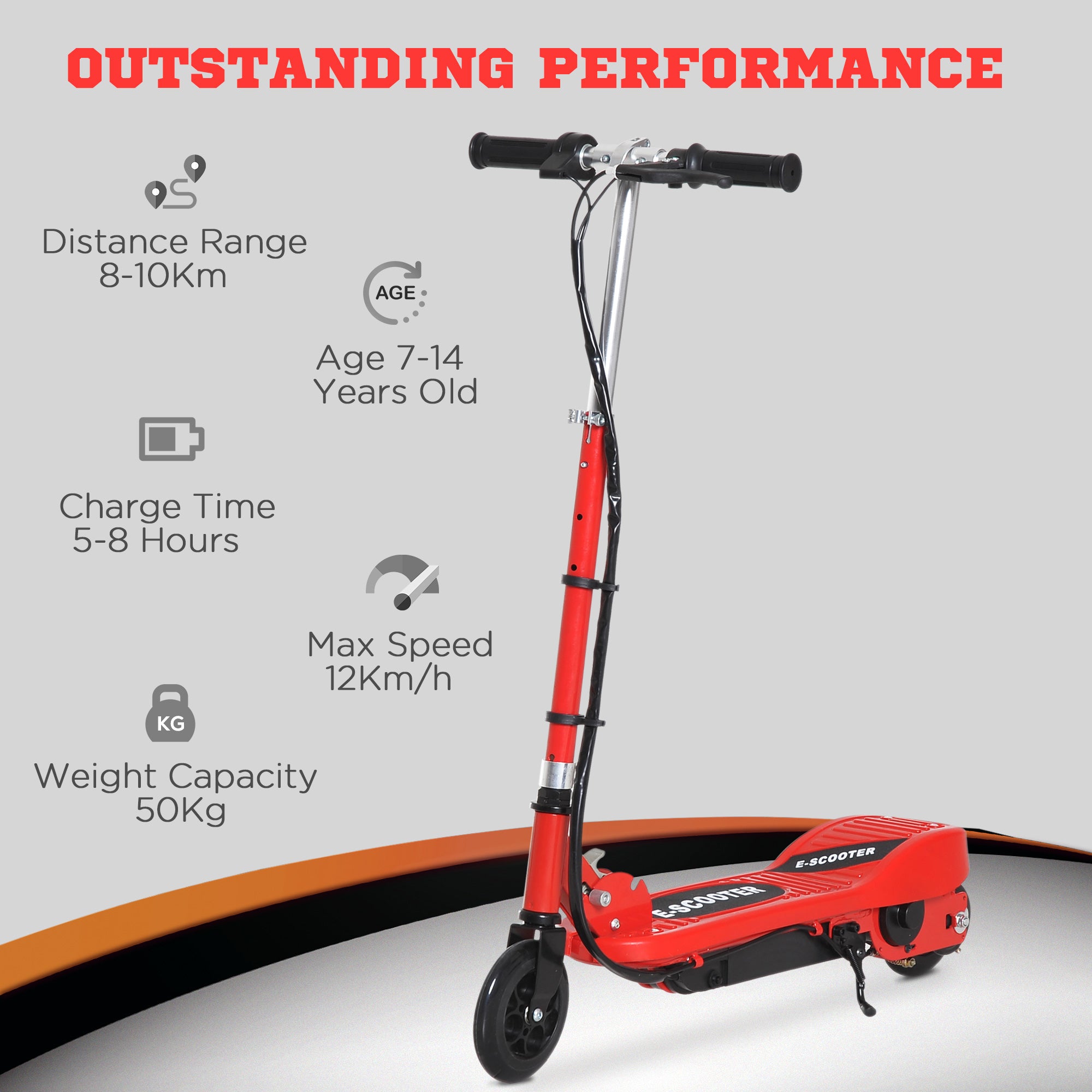 HOMCOM Folding Electric Kids Scooter Ride on Age 7-14, Red/Black 