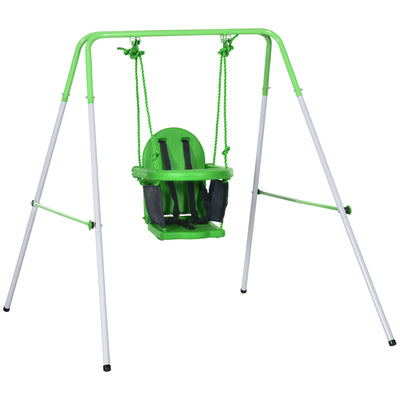Outsunny Kids Swing, Steel Nursery Swing, with Seatbelt, High Support Back, Front Guard, for Ages 6-36 Months - Green 