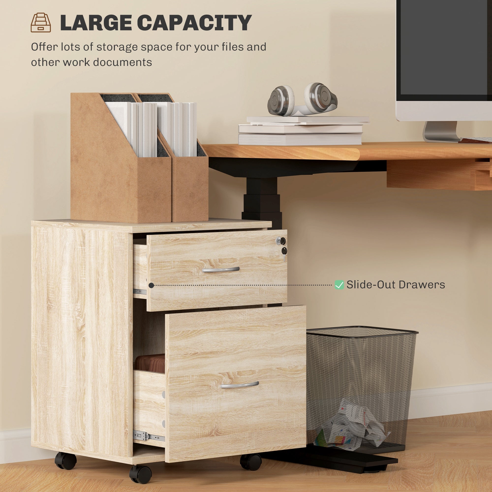 HOMCOM Two Drawer Lockable Filing Cabinet - Wood-Effect 
