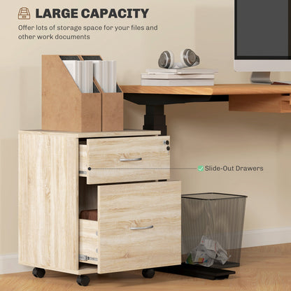 HOMCOM Two Drawer Lockable Filing Cabinet - Wood-Effect 