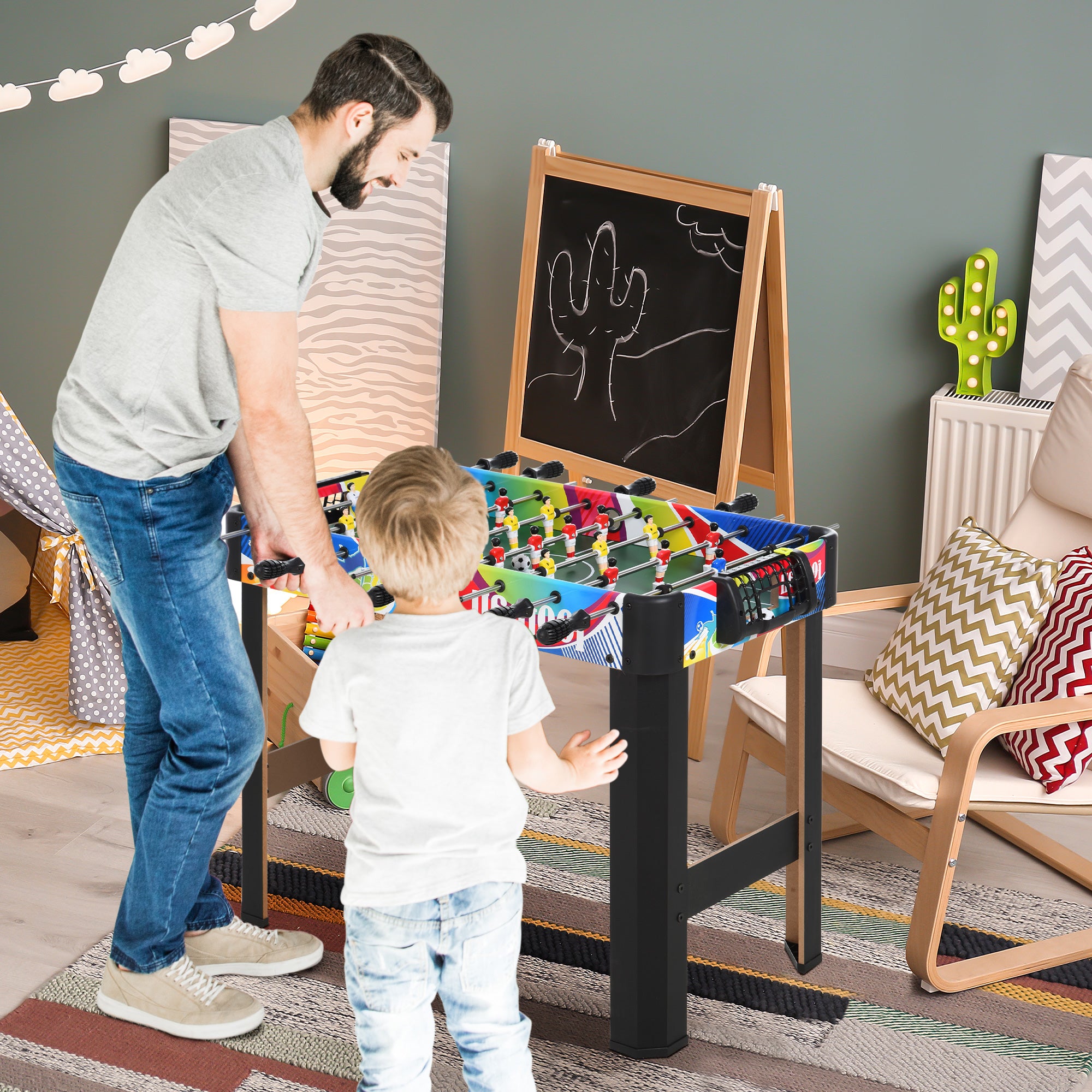 HOMCOM 2.8FT Football Foosball Gaming Table Soccer For Kids Indoor Play Fun Sports Game 