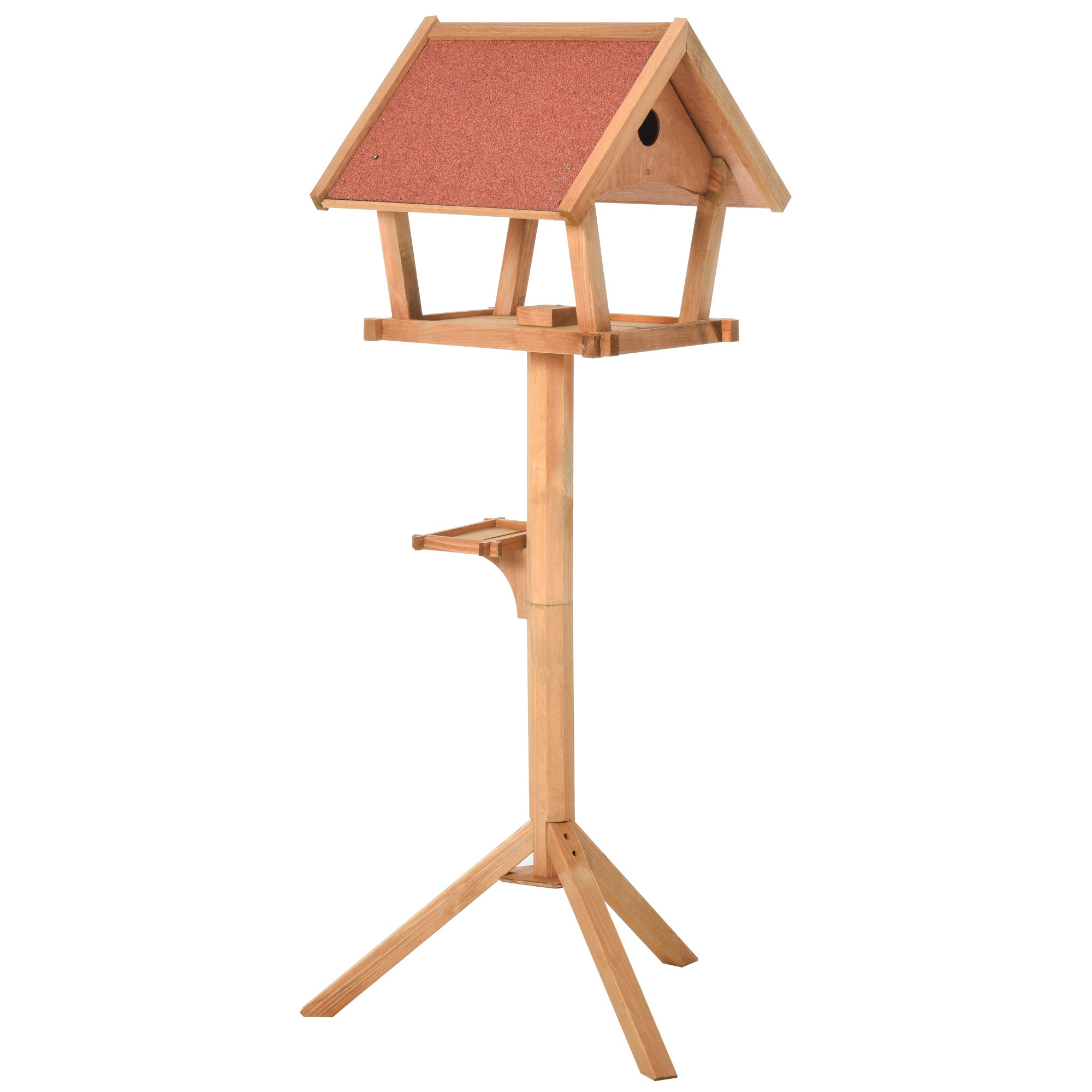 PawHut Wooden Bird Table Freestanding Feeding  Station for Garden Outside ,139H cm, Natural 
