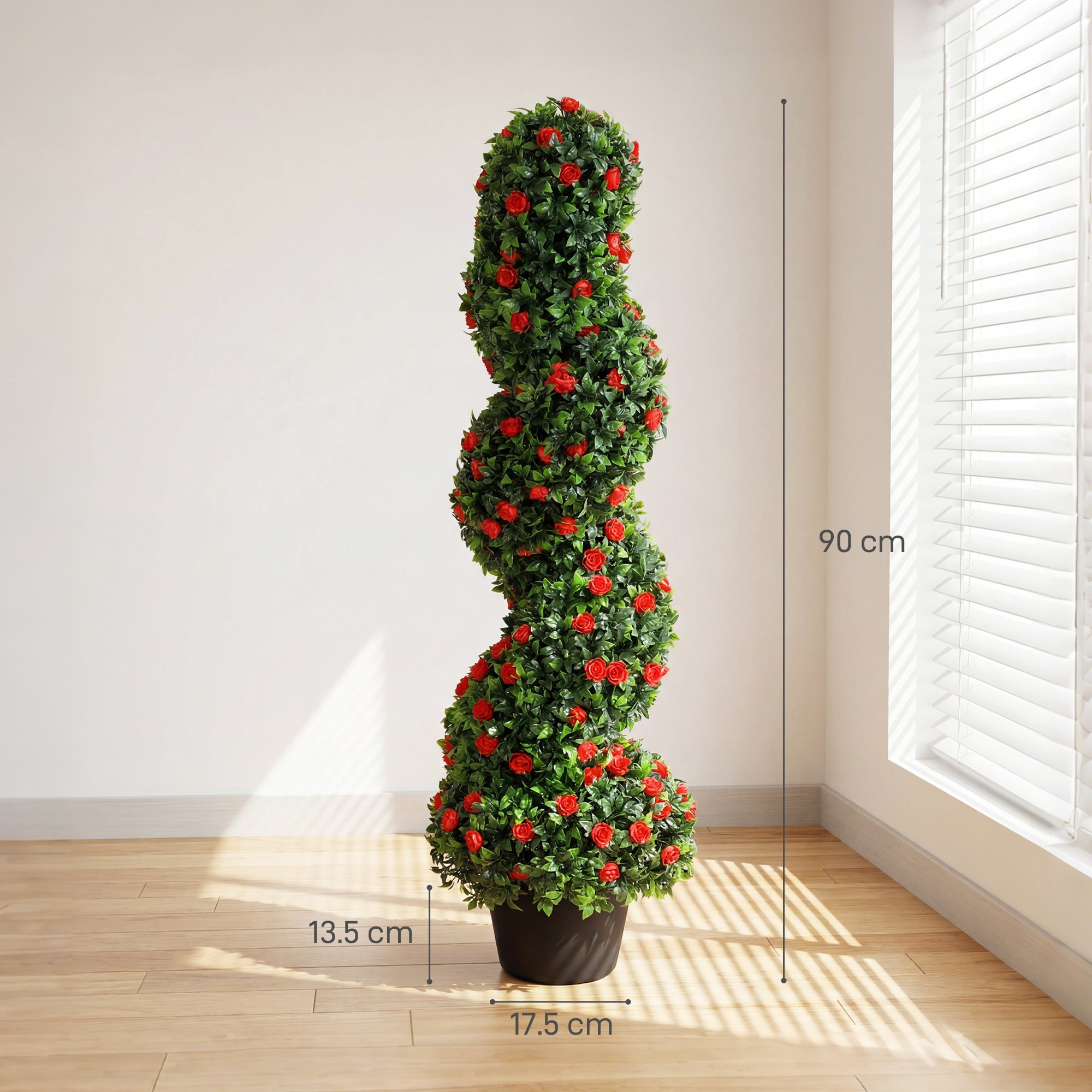 HOMCOM Artificial Rose Spiral Topiary Tree Set of 2, Indoor Outdoor Fake Plants with 630 Leaves, 90cm 