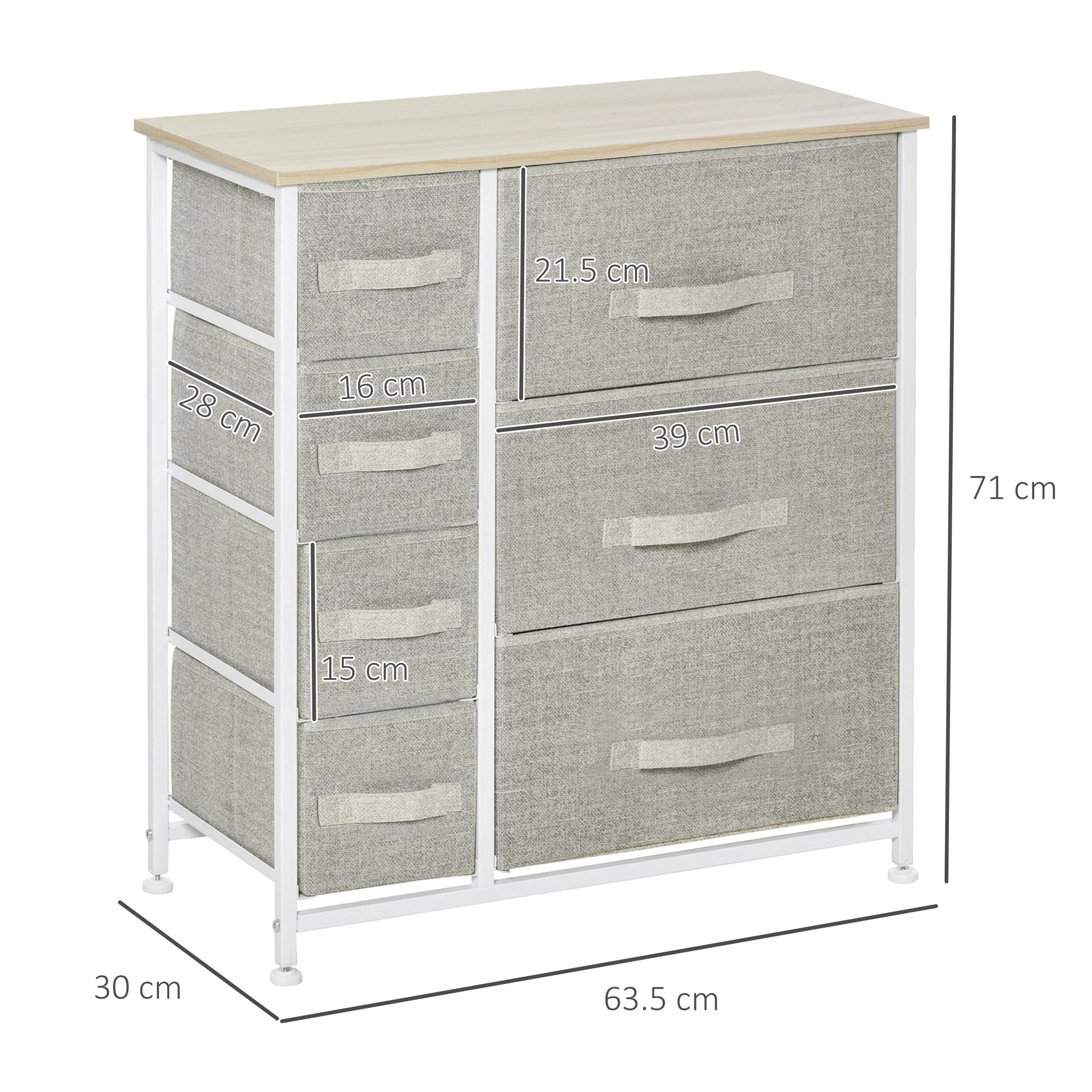 HOMCOM Chest of Drawers with 7 Drawers, Fabric Drawers with Large Storage Space, Drawers Dresser with Metal Frame, Adjustable Feet for Bedroom Living Room, Light Grey 