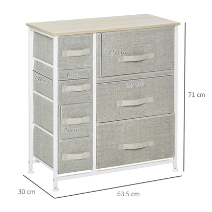 HOMCOM Chest of Drawers with 7 Drawers, Fabric Drawers with Large Storage Space, Drawers Dresser with Metal Frame, Adjustable Feet for Bedroom Living Room, Light Grey 