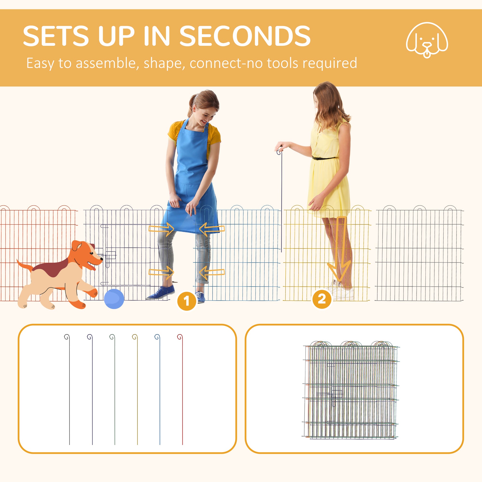 PawHut Pet Playpen Crate, with Six Panels, Door, for Indoors and Outdoors 
