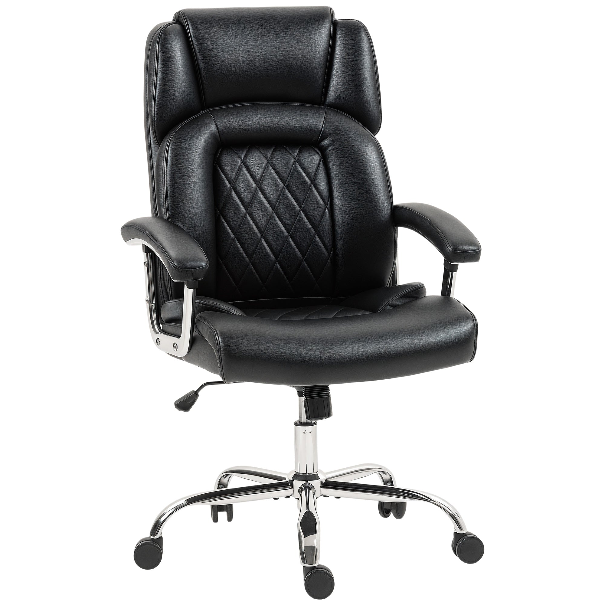 HOMCOM Big and Tall Office Chair 180kg with Spring Cushion, PU Leather - Black 