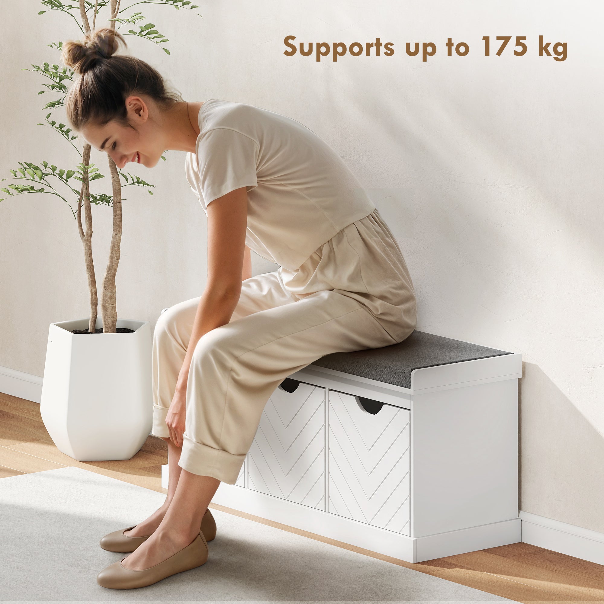 HOMCOM 3-Drawer Padded Shoe Bench with Breathable & Washable Linen-look Cover, White 