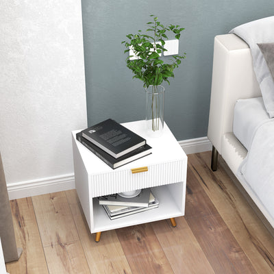 HOMCOM Elegant Bedside Table, with Drawer and Shelf - White/Gold Tone 