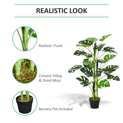 Outsunny 100cm/3.3FT Artificial Monstera Tree Decorative Cheese Plant 21 Leaves with Nursery Pot, Fake Tropical Palm Tree for Indoor Outdoor Décor 