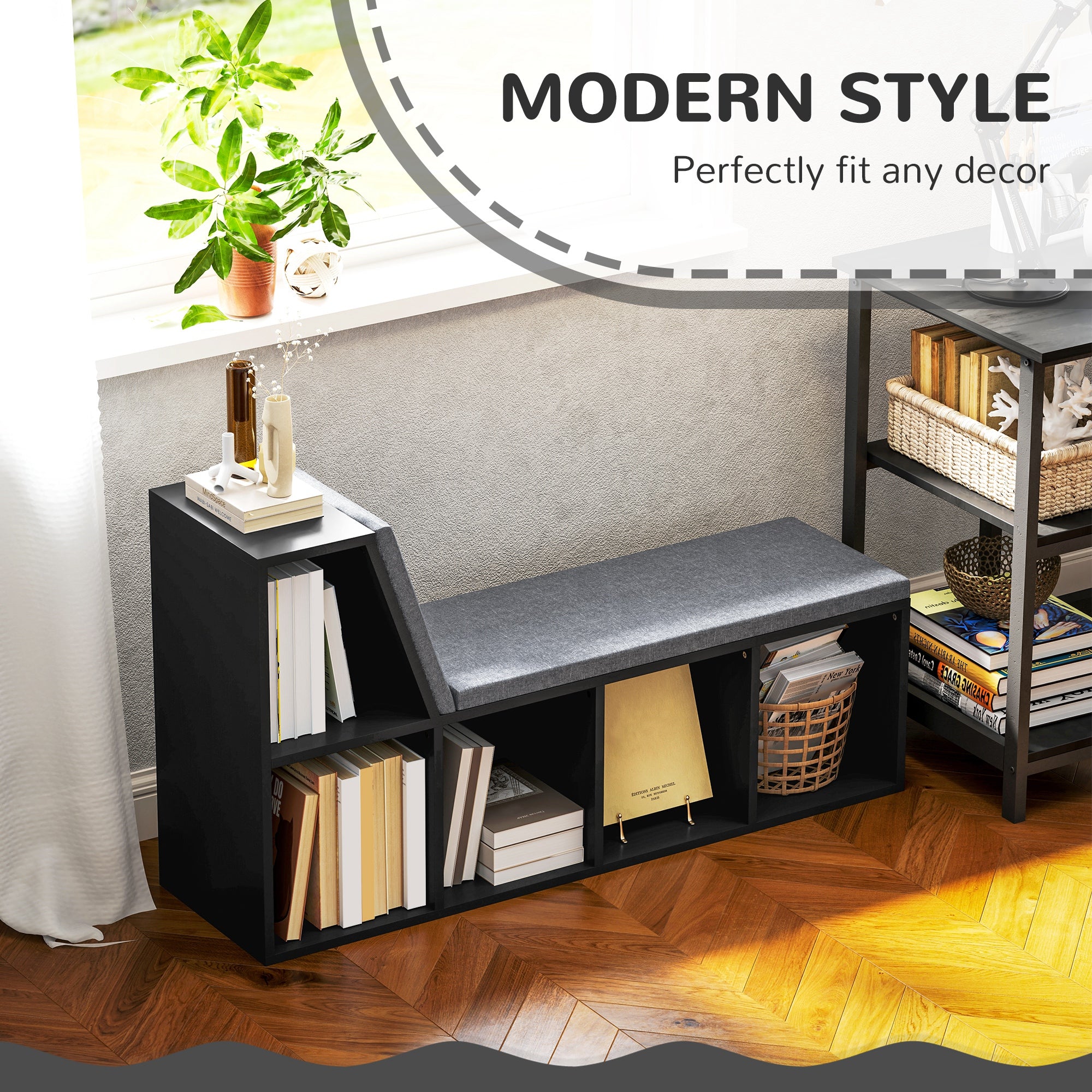 HOMCOM 2 Tier Modern Bookcase Bookshelf with Removable Cushions for Living Room 