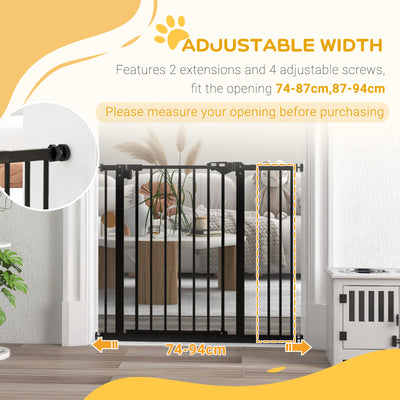 PawHut Metal 74-94cm Wide Adjustable Dog Gate Black 
