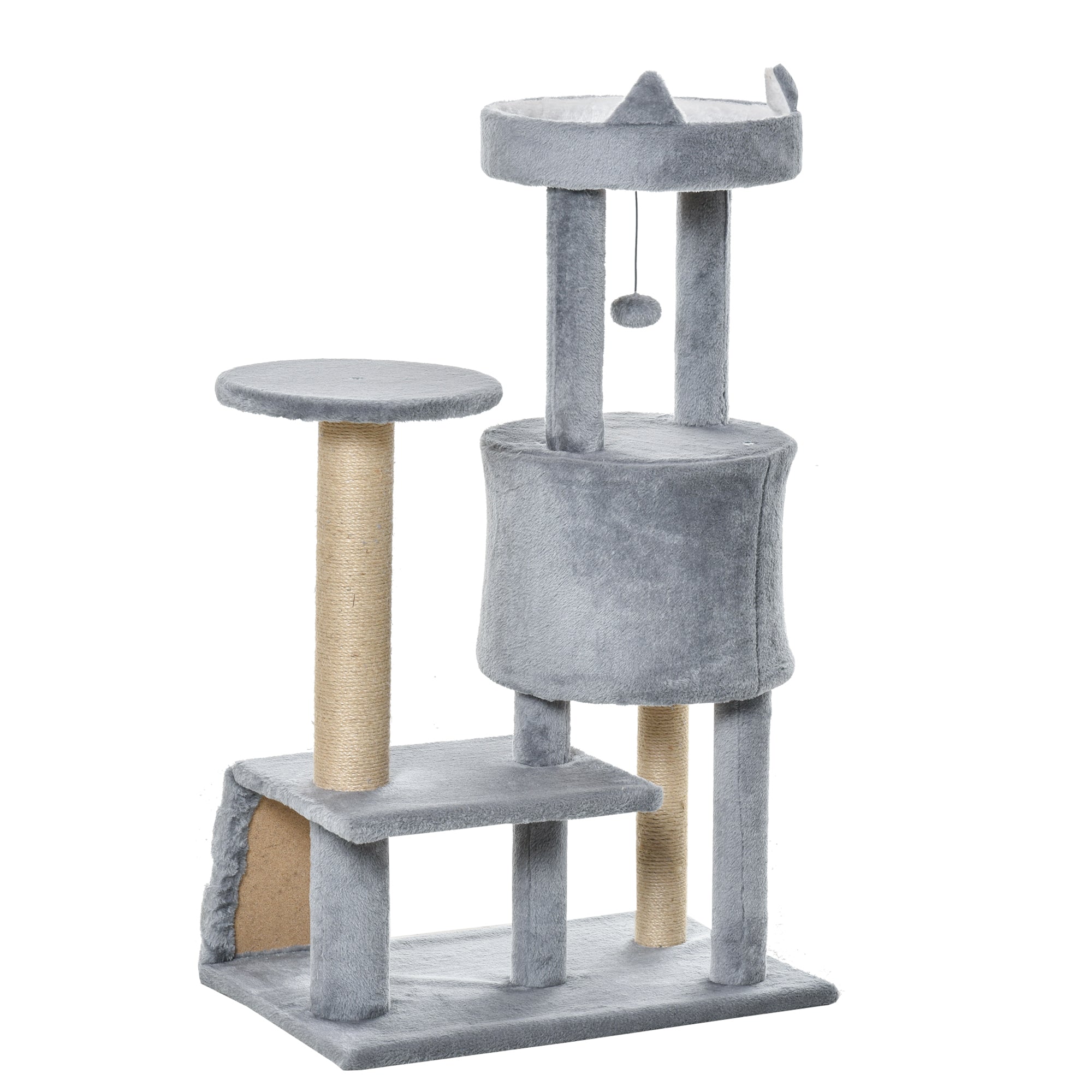 PawHut 100 cm Cat Tree, Cat Condo Tree Tower for Indoor Cats, Cat Activity Centre with Scratching Posts, Plush Perch, Ladder, Hanging Ball - Light Grey 