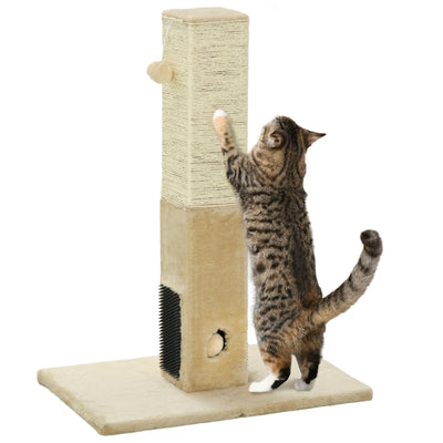 PawHut Jute Cat Scratching Post w/ Carpet Base Hanging Toy - Beige 