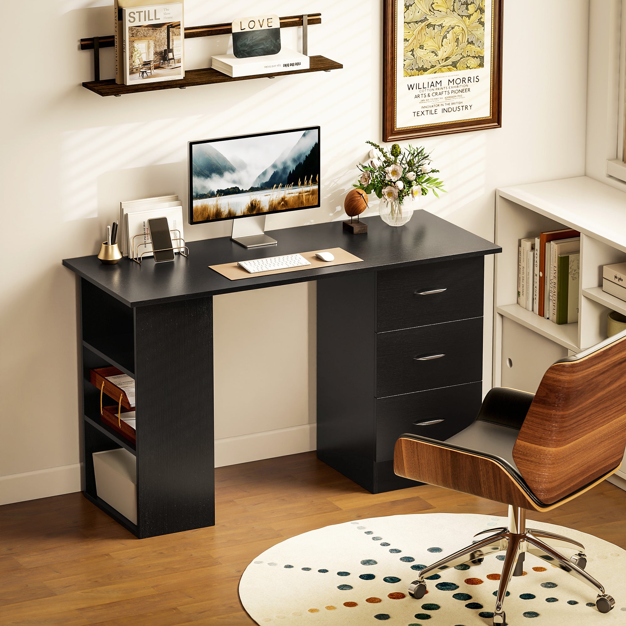 HOMCOM Computer Desk with Drawers, Home Office Desk, Writing Table, PC Workstation with 3 Storage Shelves for Working, Study, 120 x 49 x 72 cm, Black 
