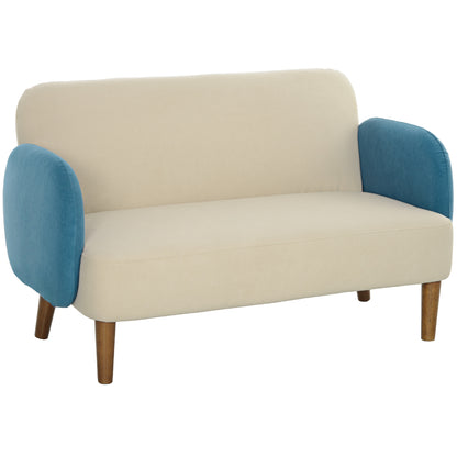 HOMCOM Two-Seater Velvet-Feel Mid Century Sofa - Cream/Blue 