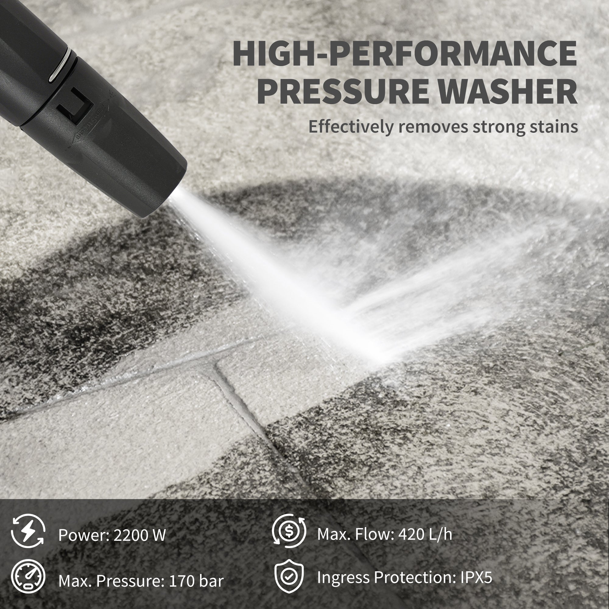Outsunny 2200W High Pressure Washer, 170 Bar Pressure Washer with Adjustable Nozzle and 6M Hose, 32W x 32D x 80H cm Blue 