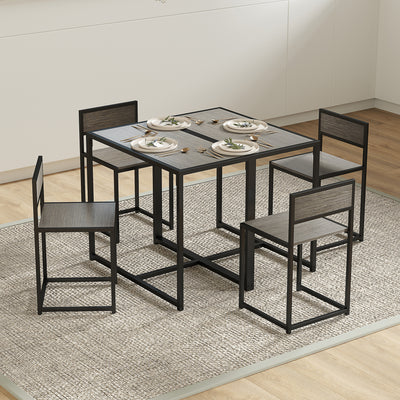 HOMCOM Dining Table and Chairs Set 2, Dining Room Sets, Rectangular Space Saving Table and 2 Chairs for Compact Kitchens, Steel Frame, Grey Wood-Effect 