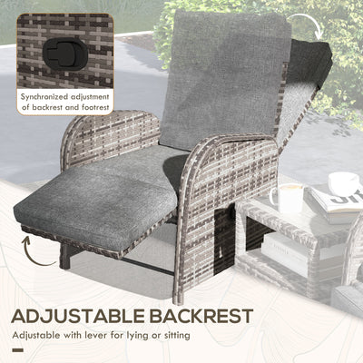 Outsunny 2 Seater Patio Rattan Chaise Lounge Sofa Set with Fabric Cushion, Grey and Brown 