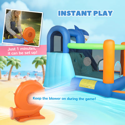 AIYAPLAY Inflatable Bouncy Castle for Kids, Sharks Theme Jumping Bounce House with Slide, Climbing Wall for Indoor Outdoor 