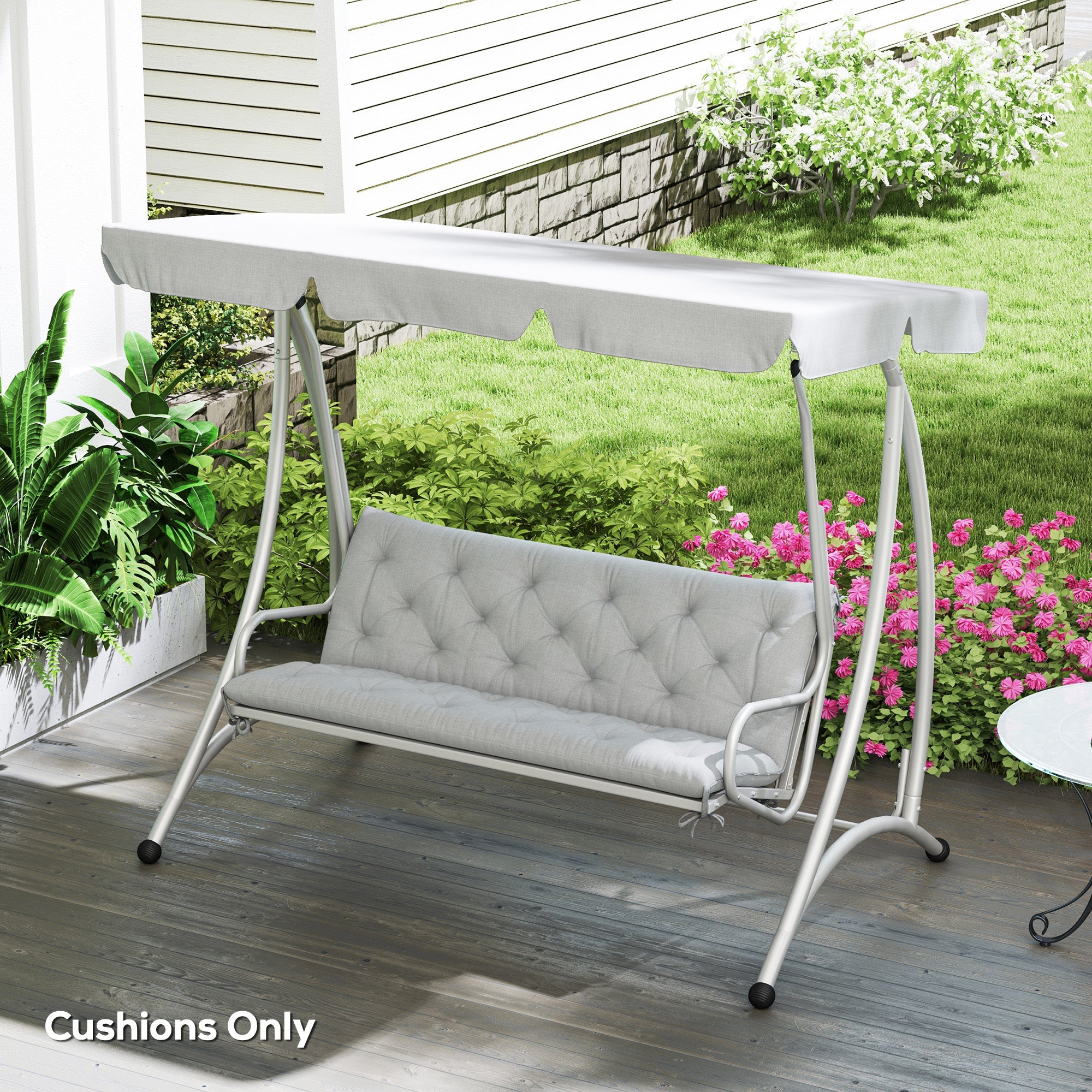 Outsunny Three-Seater Bench Cushion - Light Grey 