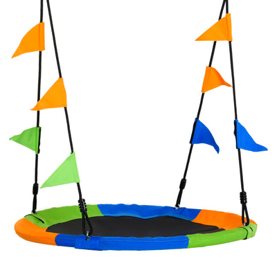Outsunny Kid Nest Swing Seat Saucer Tree Swing 40 Inch/100cm Adjustable Rope Outdoor Indoor for Kids Over 3 Years Old Multi-Colour 