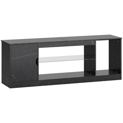 HOMCOM TV Stand Cabinet, Marble Effect TV Unit for up to 55" TVs with Glass Shelf and Storage Cabinet, Entertainment Unit for Living Room, Bedroom, Black 