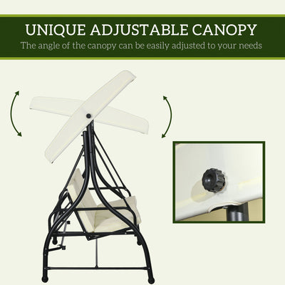 Outsunny 3 Seater Canopy Swing Chair, 2 in 1 Garden Swing Seat Bed, with Adjustable Canopy and Metal Frame, Cream White 