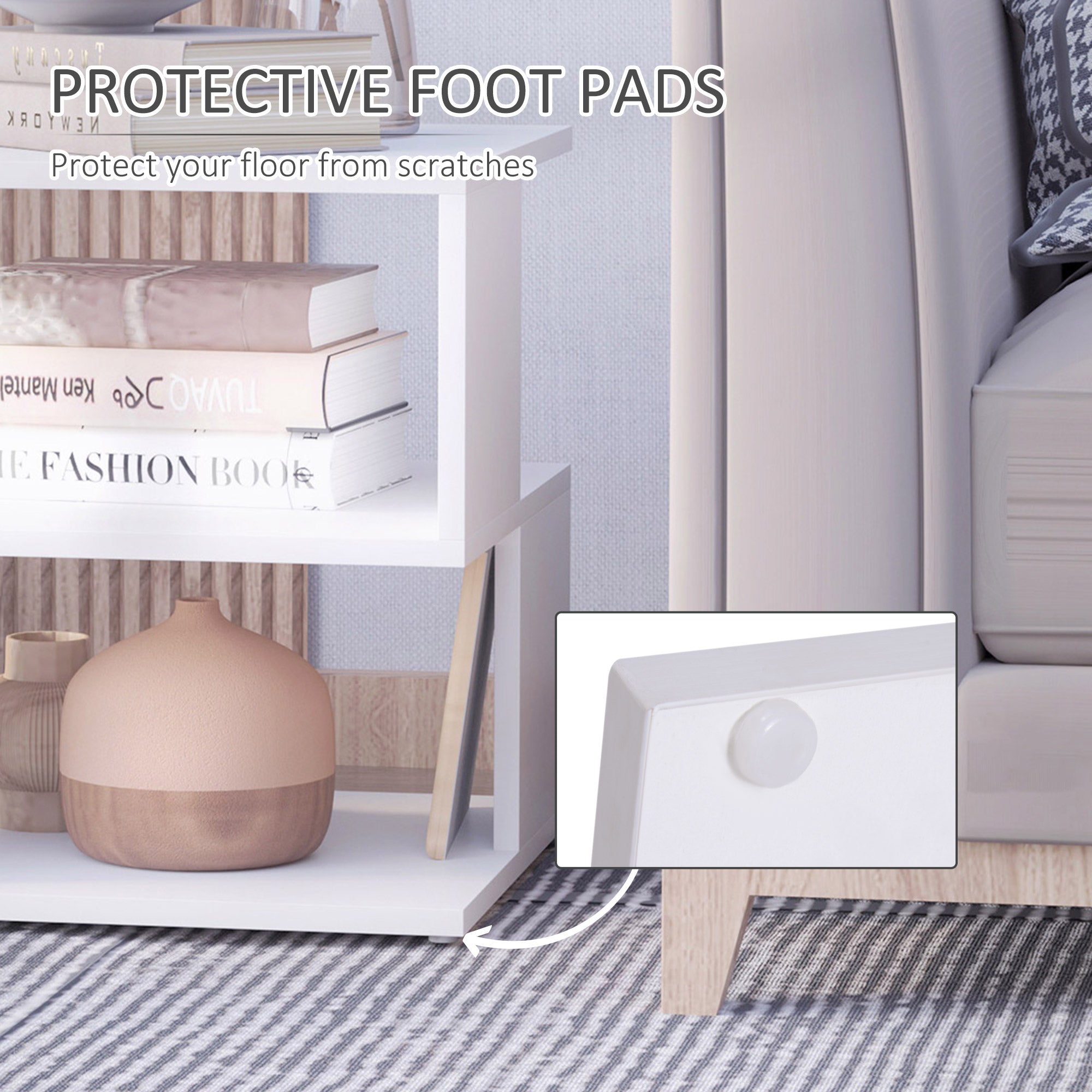HOMCOM Side Table Square Coffee Table Modern End Table with 2 Tier Storage Shelves for Living Room, Bedroom, White 