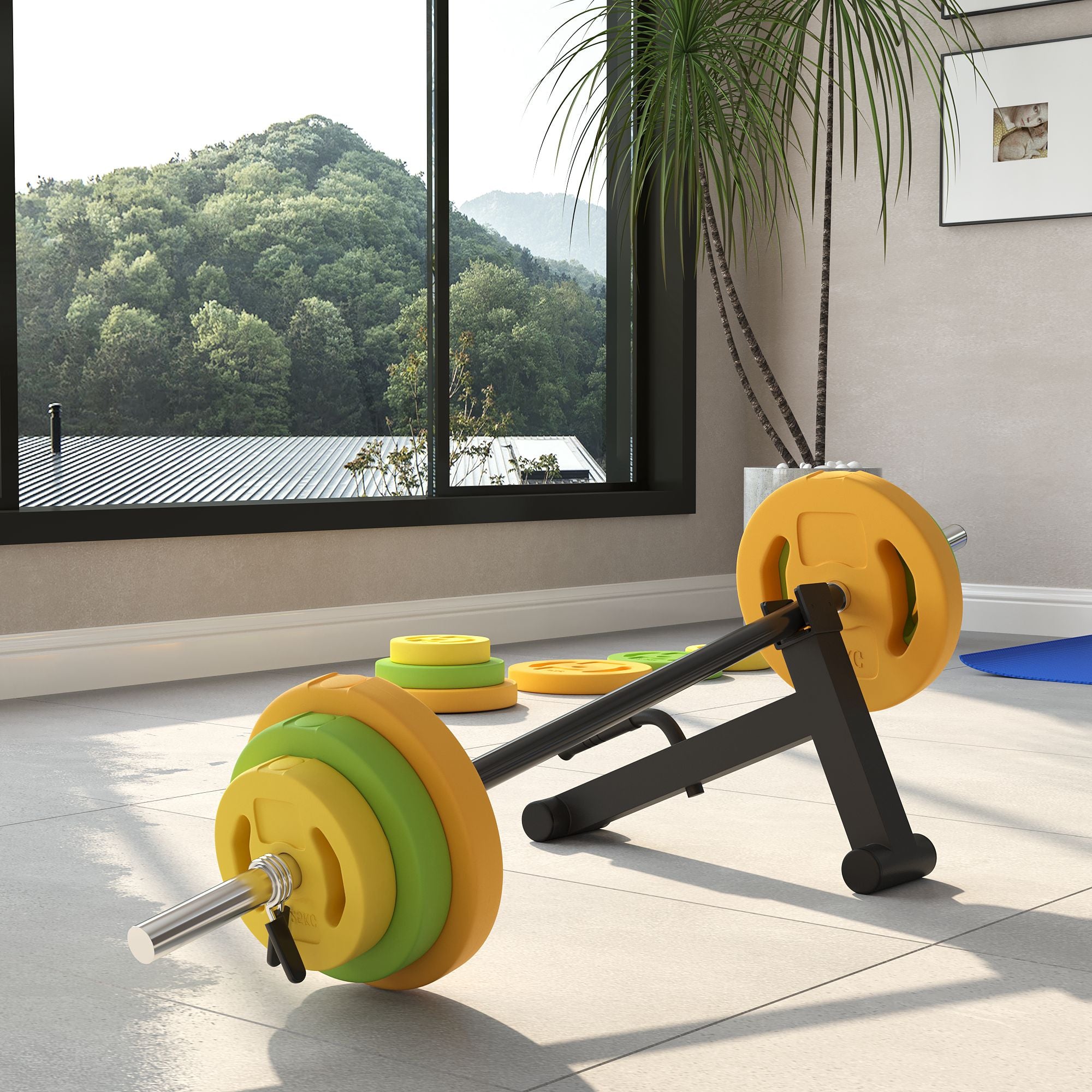 HOMCOM 20kg Adjustable Barbell Weights Set with Barbell Jack, Adjustable Weights Set with Non-slip Handle and Fixing Clip, for Home Gym Strength Training 