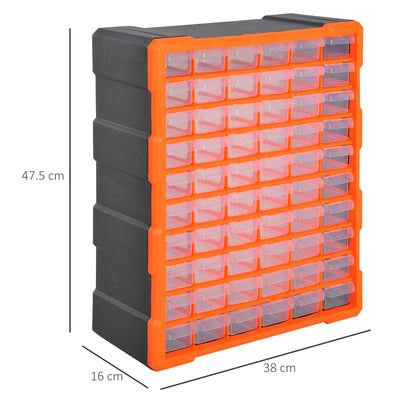 DURHAND 60 Drawers Parts Organiser Wall Mount Storage Cabinet Garage Small Nuts Bolts Tools Clear Orange 
