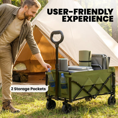 Outsunny 60L Foldable Festival Trolley on Wheels, Collapsible Wagon Cart with Drop-Down Tailgate, Adjustable Handle, Green 