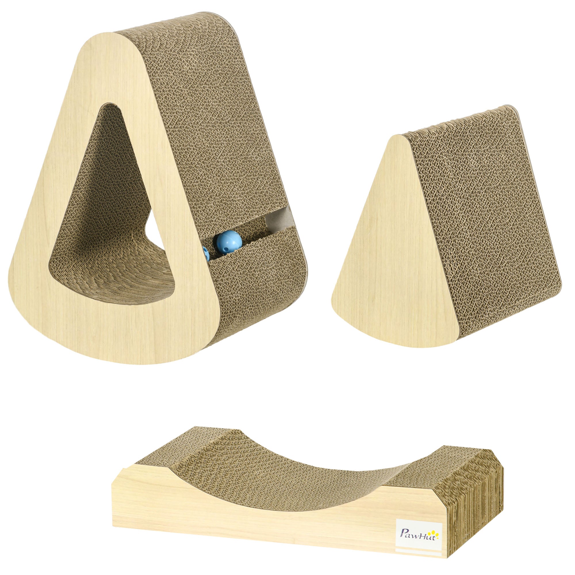 PawHut Cat Scratcher with Catnip, Toy Ball, for Indoor Cats - Sand Brown 