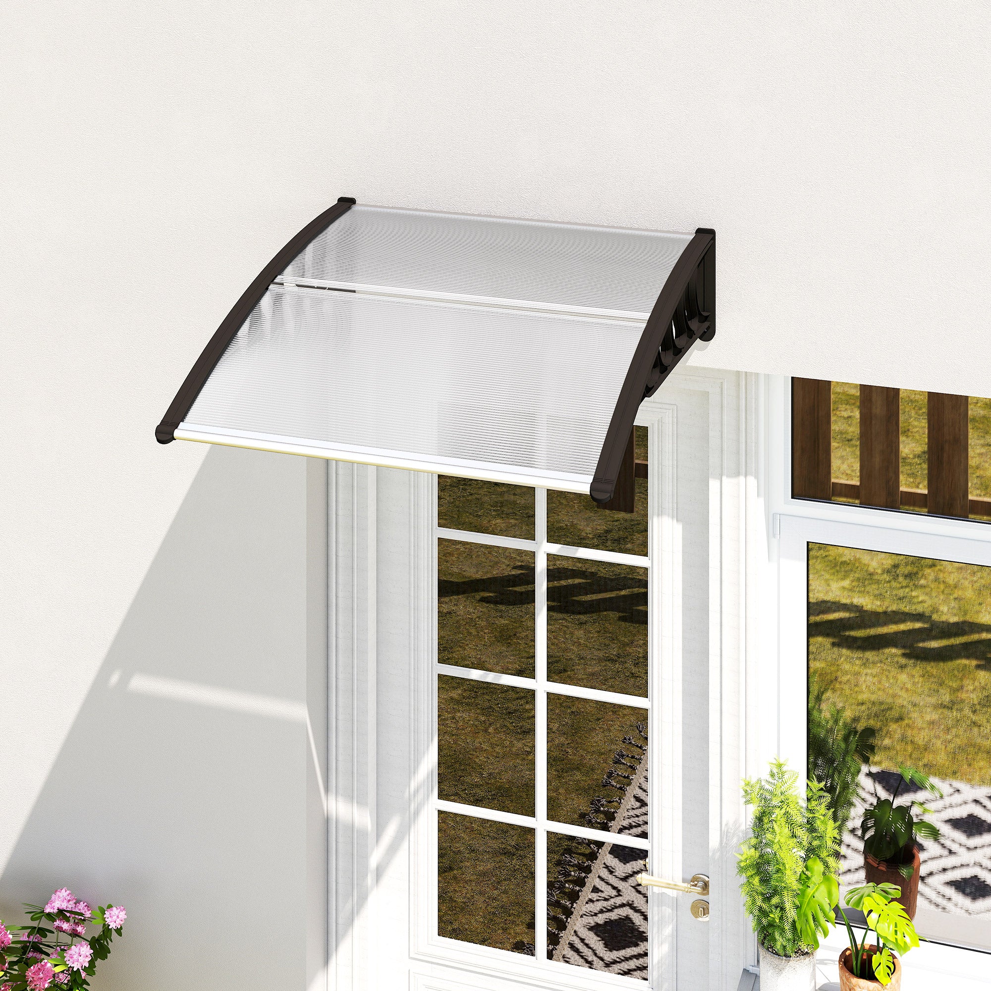 Outsunny Front Door Canopy, Outdoor Awning, Rain Shelter for Window, Porch and Front/Back Door, 103 x 96.5 cm, Clear 