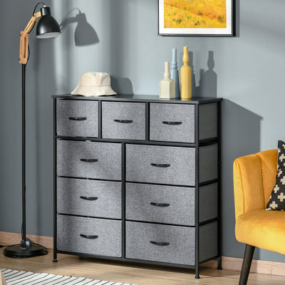 HOMCOM Nine Drawer Fabric Dresser - Grey 
