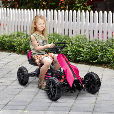HOMCOM Kids Pedal Go Kart, with Adjustable Seat, EVA Wheels, Seat, Handbrake - Pink 